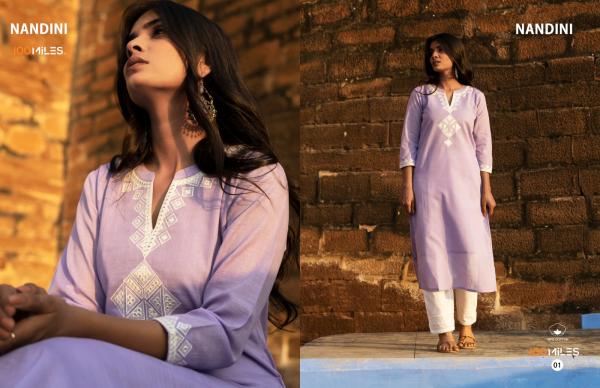 100 Miles Nandini Embroidered Designer Cotton Kurti Collection